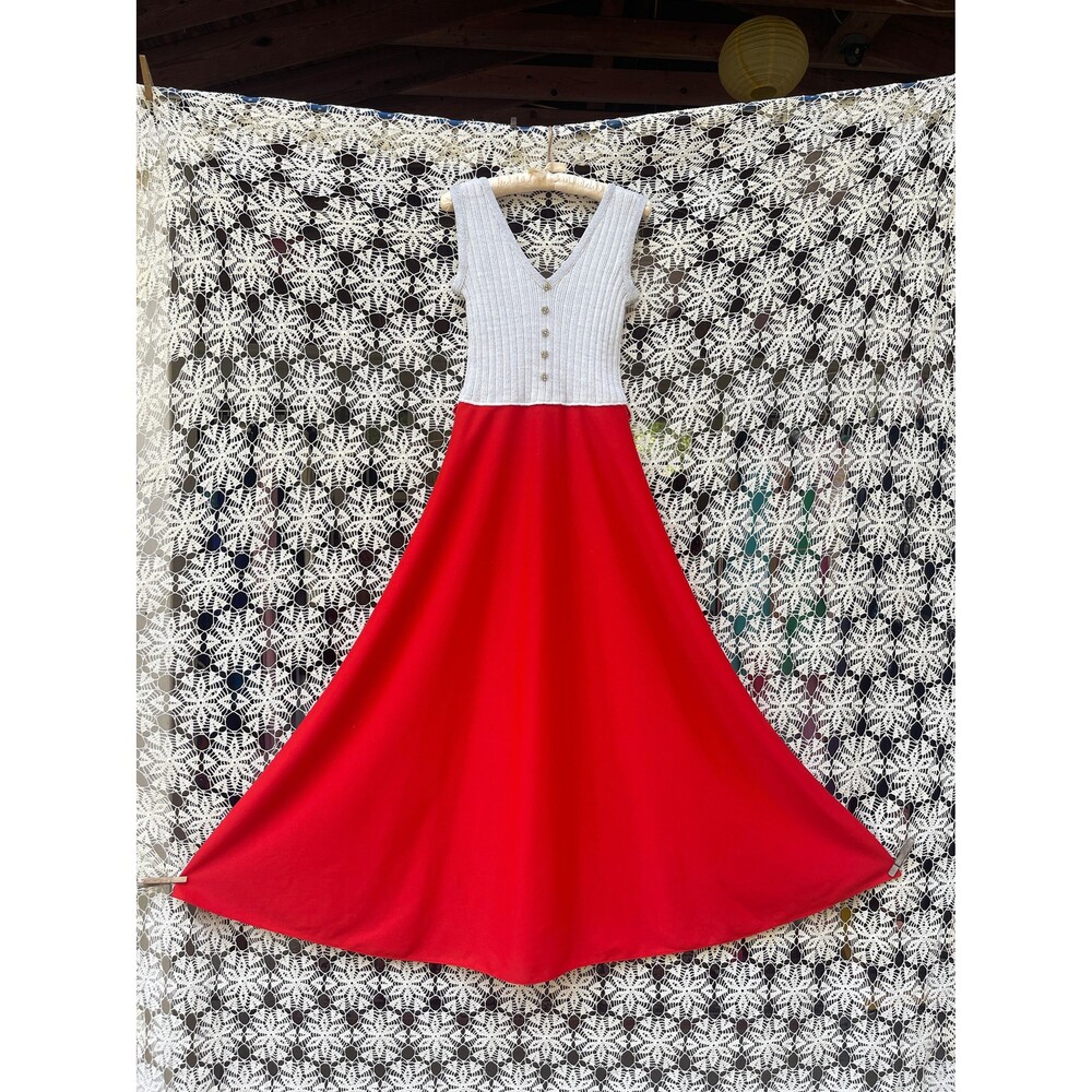 70s Maxi Silver & Red Party Dress S